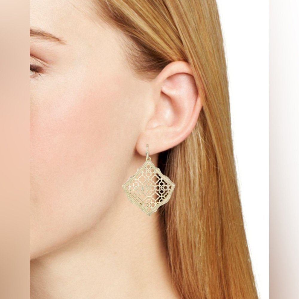 KENDRA SCOTT Kristen Filigree Gold Tone Drop Earrings with Jewelry Pouch - Picture 2 of 6